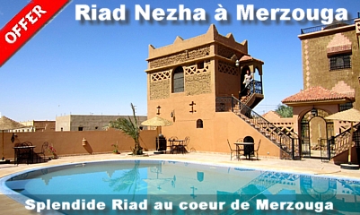 Réservation en ligne promos hôtels et riads à Merzouga Maroc.